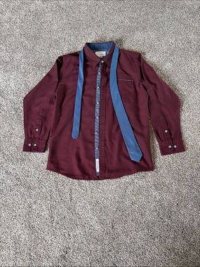 Boys Craft + Flow Button-Down Dress Shirt in Burgundy with Tie Size M 10-12